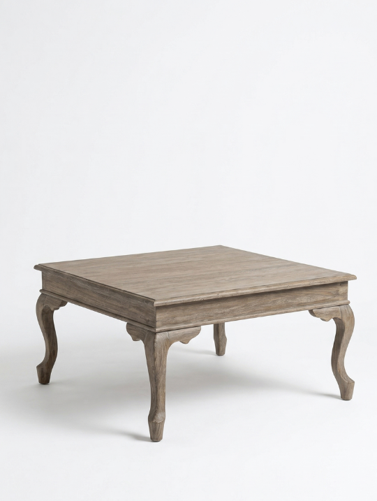 Woodenbend Nitra Eskitme Renk Kayın Ahşap Orta Sehpa 82x82 cm | Masif Ayaklı Vintage Rustik Modern Country İskandinav Orta Sehpa Modeli