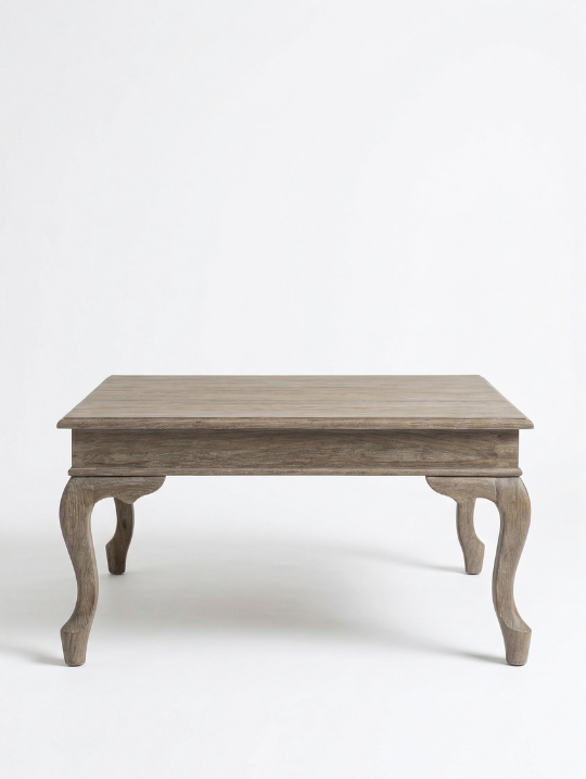 Woodenbend Nitra Eskitme Renk Kayın Ahşap Orta Sehpa 82x82 cm | Masif Ayaklı Vintage Rustik Modern Country İskandinav Orta Sehpa Modeli