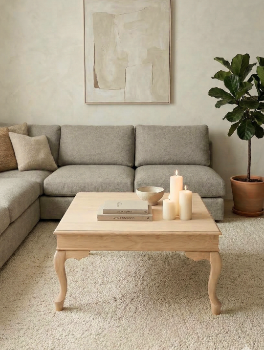 Woodenbend Nitra Naturel Renk Kayın Ahşap Orta Sehpa | Kayın Modern Country İskandinav Tasarım 82x82x46