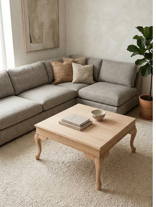 Woodenbend Nitra Naturel Renk Kayın Ahşap Orta Sehpa | Kayın Modern Country İskandinav Tasarım 82x82x46