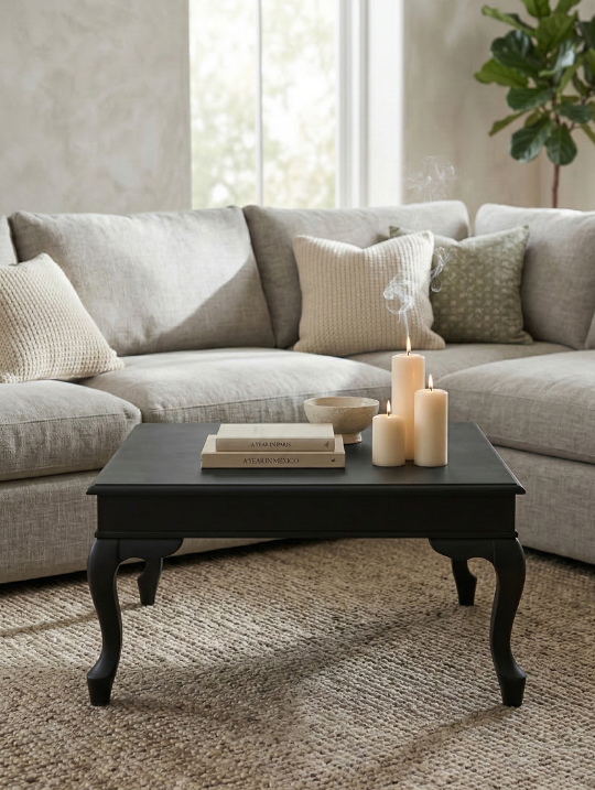 Woodenbend Nitra Siyah Orta Sehpa 82x82 Mat Lake Ahşap Modern İskandinav Rustik Salon Sehpası