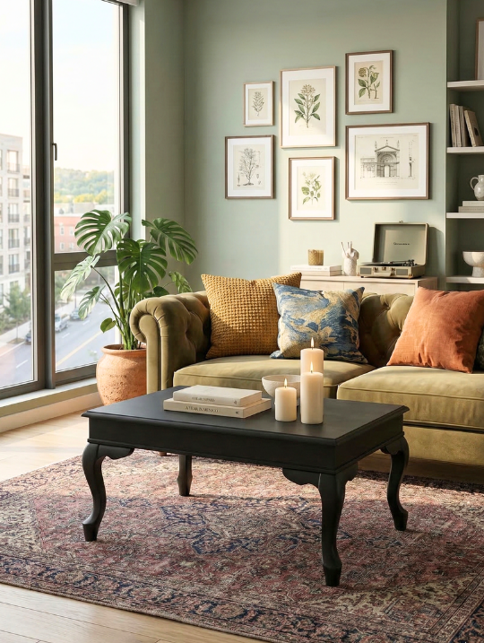 Woodenbend Nitra Siyah Orta Sehpa 82x82 Mat Lake Ahşap Modern İskandinav Rustik Salon Sehpası