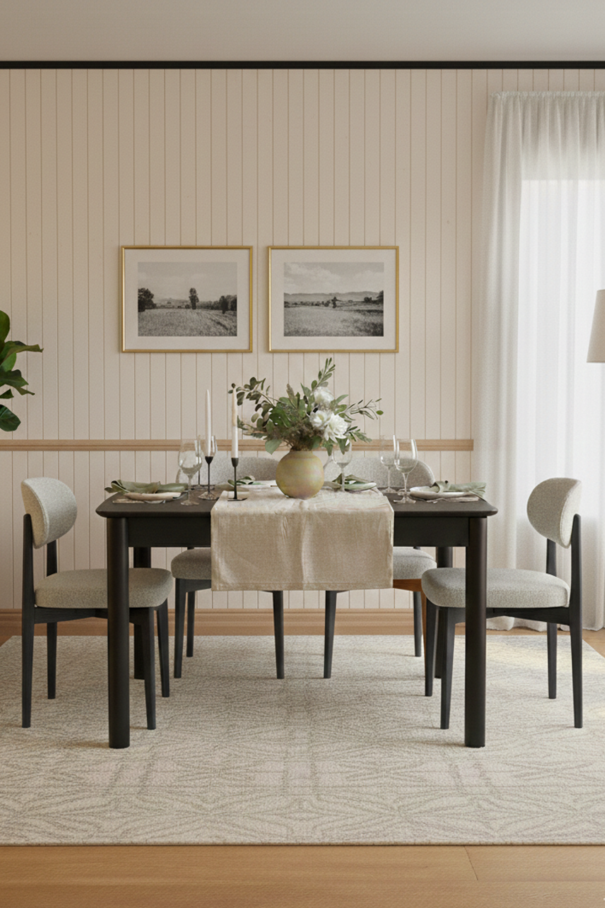 Woodenbend Nordic Mat Siyah Açılır Yemek Masası Takımı 80x120 / 80x150 cm | 4 Ahşap Döşemeli Sandalyeli Modern & Country Masa Seti