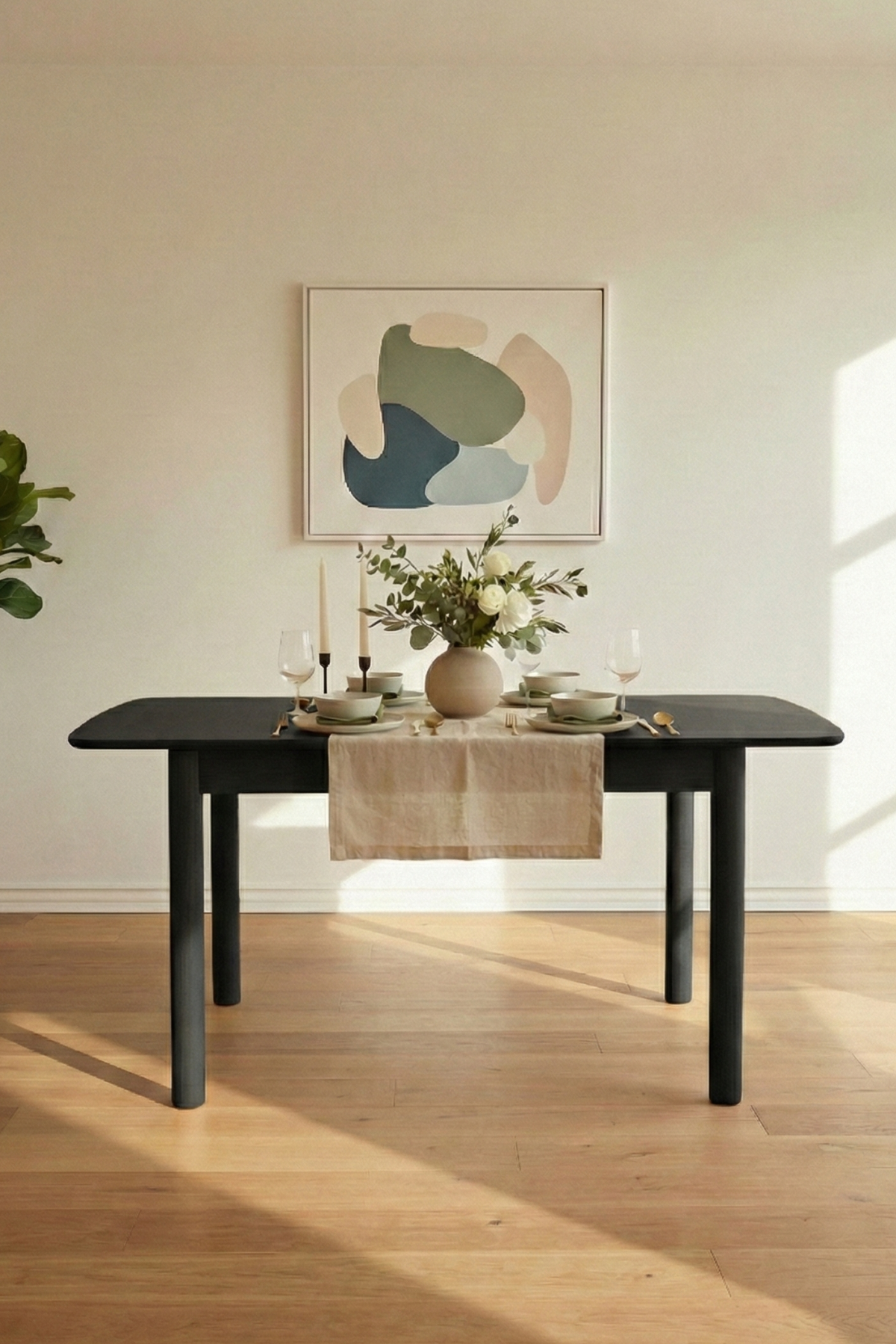 Woodenbend Nordic Mat Siyah Açılır Yemek Masası Takımı 80x120 / 80x150 cm | 4 Ahşap Döşemeli Sandalyeli Modern & Country Masa Seti