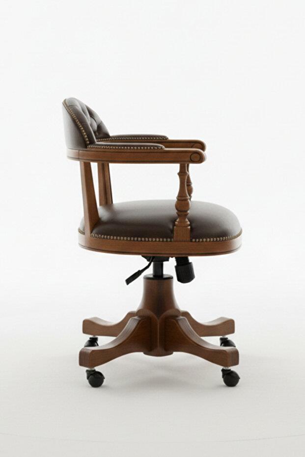 Woodenbend Orin Ceviz Rengi Kapitone Suni Deri Ofis Sandalyesi – Kayın İskelet Zamansız Stil