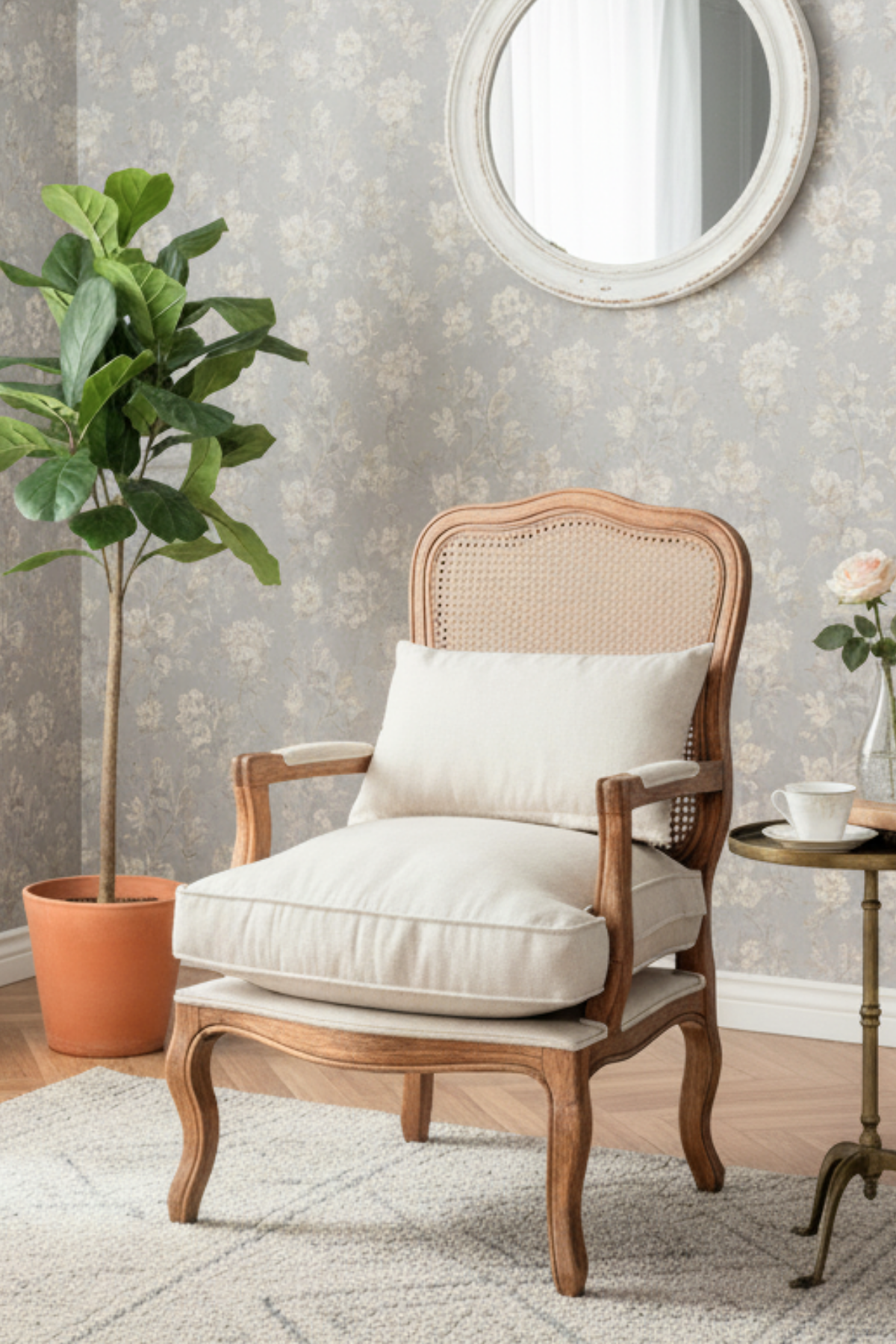 Woodenbend Orlando Eskitme Renk Hazeranlı Berjer | Kayın Ağacı İskeletli Vintage Rustik Bohem İskandinav Tekli Koltuk