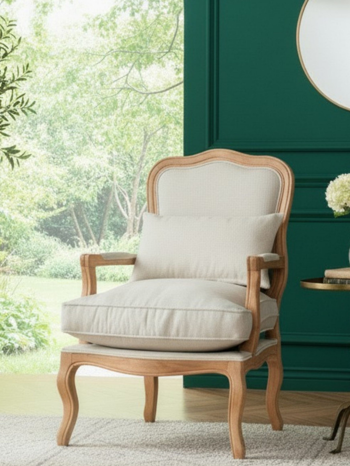 Woodenbend Orlando Natural Döşemeli Berjer – Kayın Ağacı İskeletli Kumaş Sırtlı Modern İskandinav Bohem Tekli Koltuk
