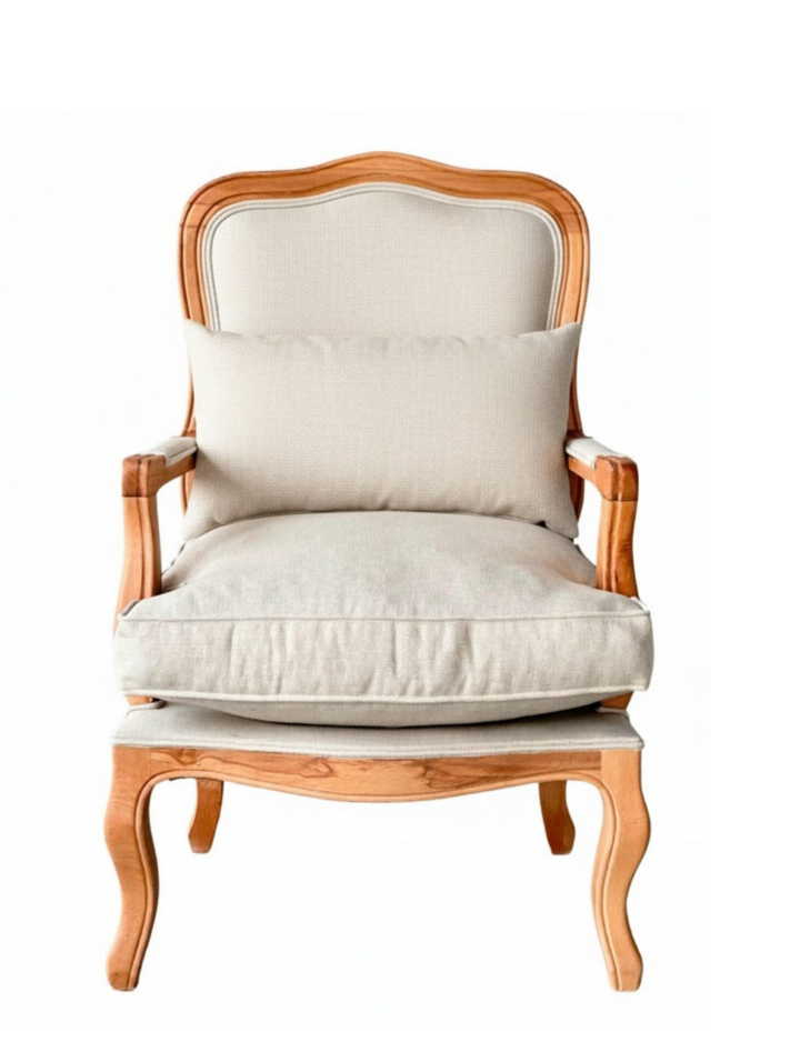 Woodenbend Orlando Natural Döşemeli Berjer – Kayın Ağacı İskeletli Kumaş Sırtlı Modern İskandinav Bohem Tekli Koltuk