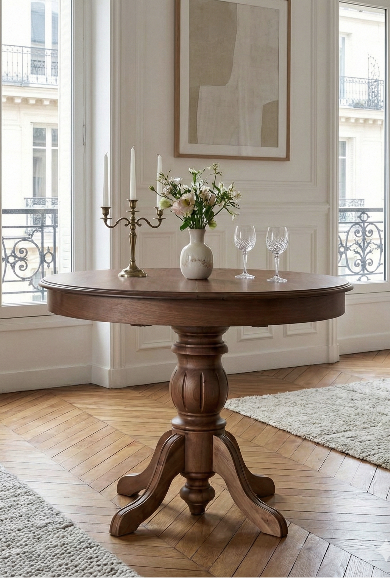Woodenbend Roma Ceviz Rengi Yuvarlak  Açılır Masa 100x100 – 100x130 İskandinav Bohem Tarzı