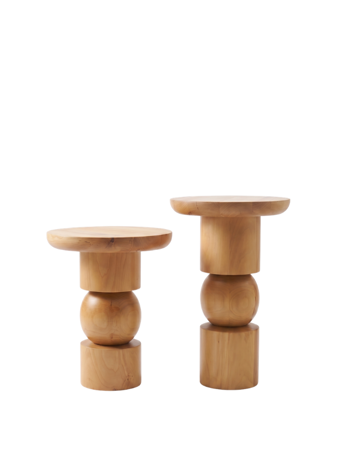 Woodenbend Stella Naturel 2li Doğal Ahşap Yan Sehpa Seti 35 cm | Modern Organik Tasarım Masif Ahşap Sehpa