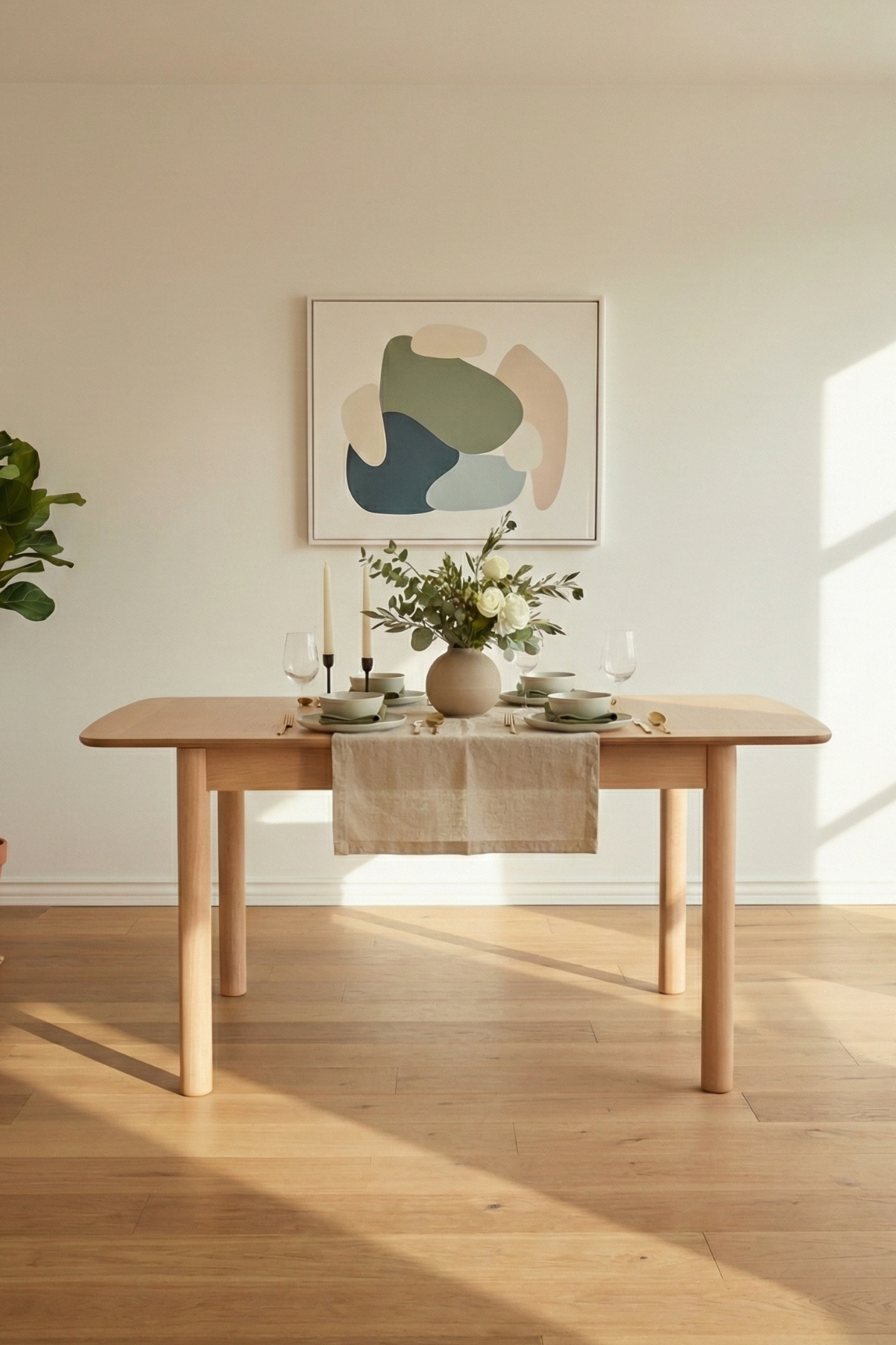 Woodenbend Helen Natural Açılır  Ahşap Yemek Masası Takımı 80x120 / 80x150 cm | 4 Hazeran Sandalyeli Kayın Ahşap İskandinav & Country Masa Seti