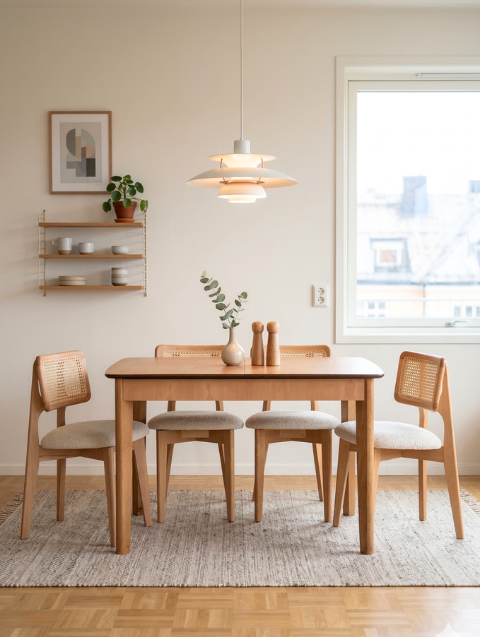 Woodenbend Sunset Natural Ahşap Açılır Mutfak Masa Takımı 80x120 cm | 4 Hazeranlı Sandalyeli 4-6 Kişilik Masa Seti