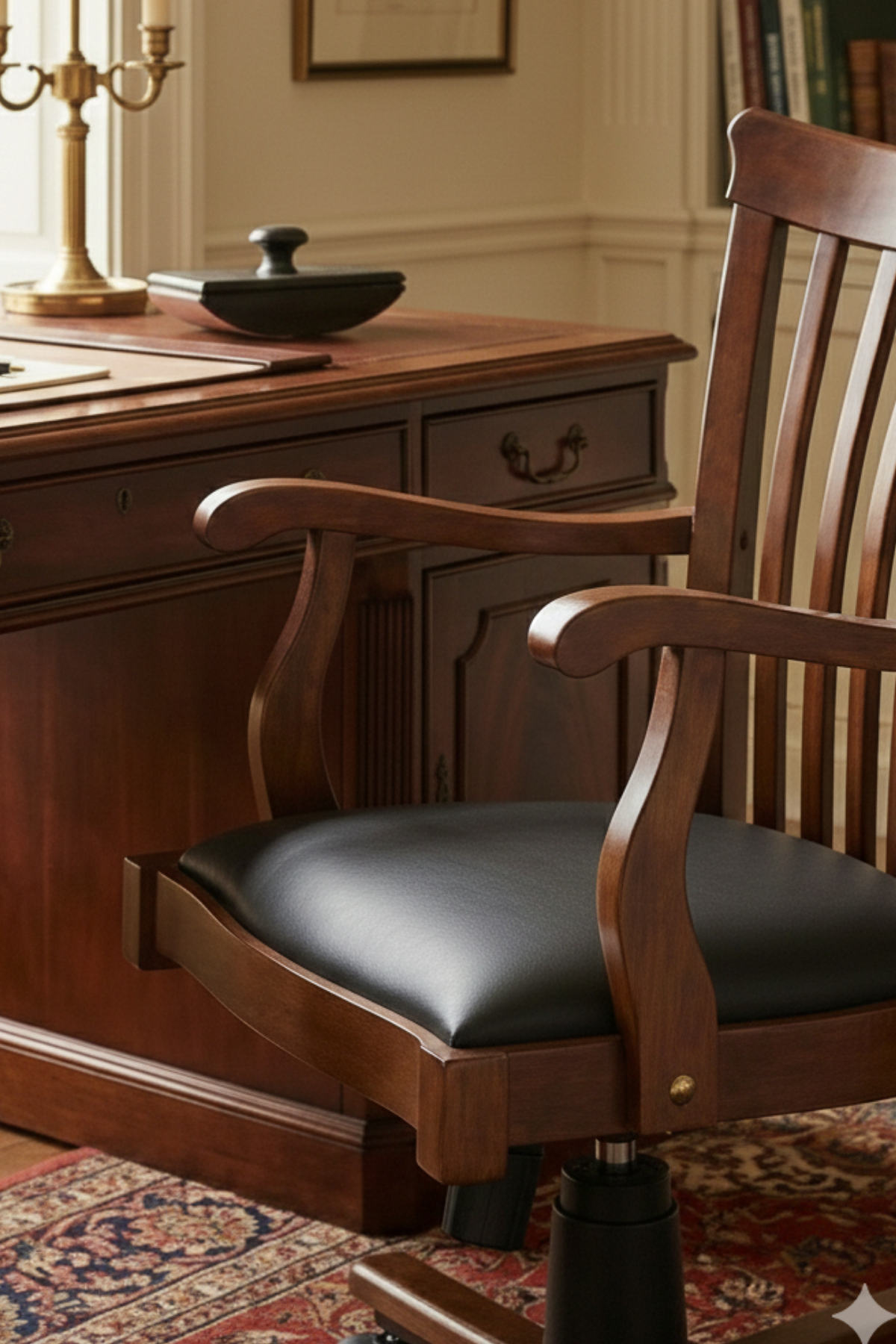 Woodenbend  Venetto Ceviz Rengi Suni Deri Ofis Sandalyesi – Kayın İskelet Zamansız Stil