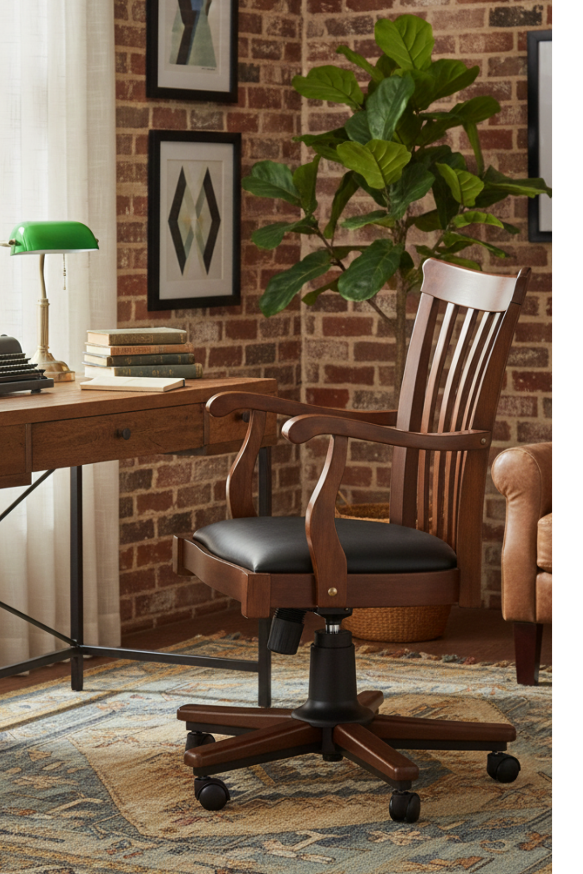 Woodenbend  Venetto Ceviz Rengi Suni Deri Ofis Sandalyesi – Kayın İskelet Zamansız Stil