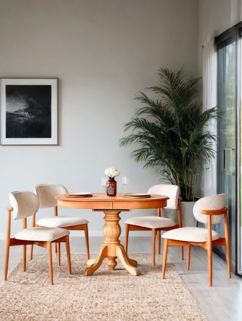 Woodenbend Verona Natural Ahşap Açılır Masa Sandalye Takımı 80x130 – 4 Sandalyeli Country Masa Seti