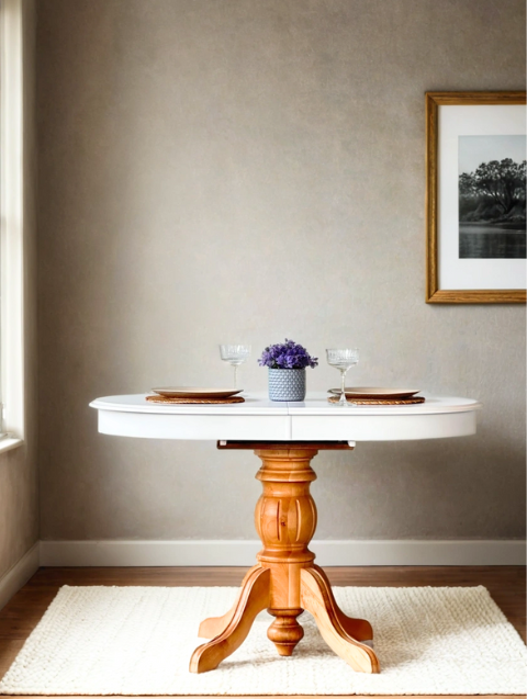 Woodenbend Verona Natural Beyaz Ahşap Açılır Masa Sandalye Takımı 80x130 – 4 Sandalyeli Country Masa Seti