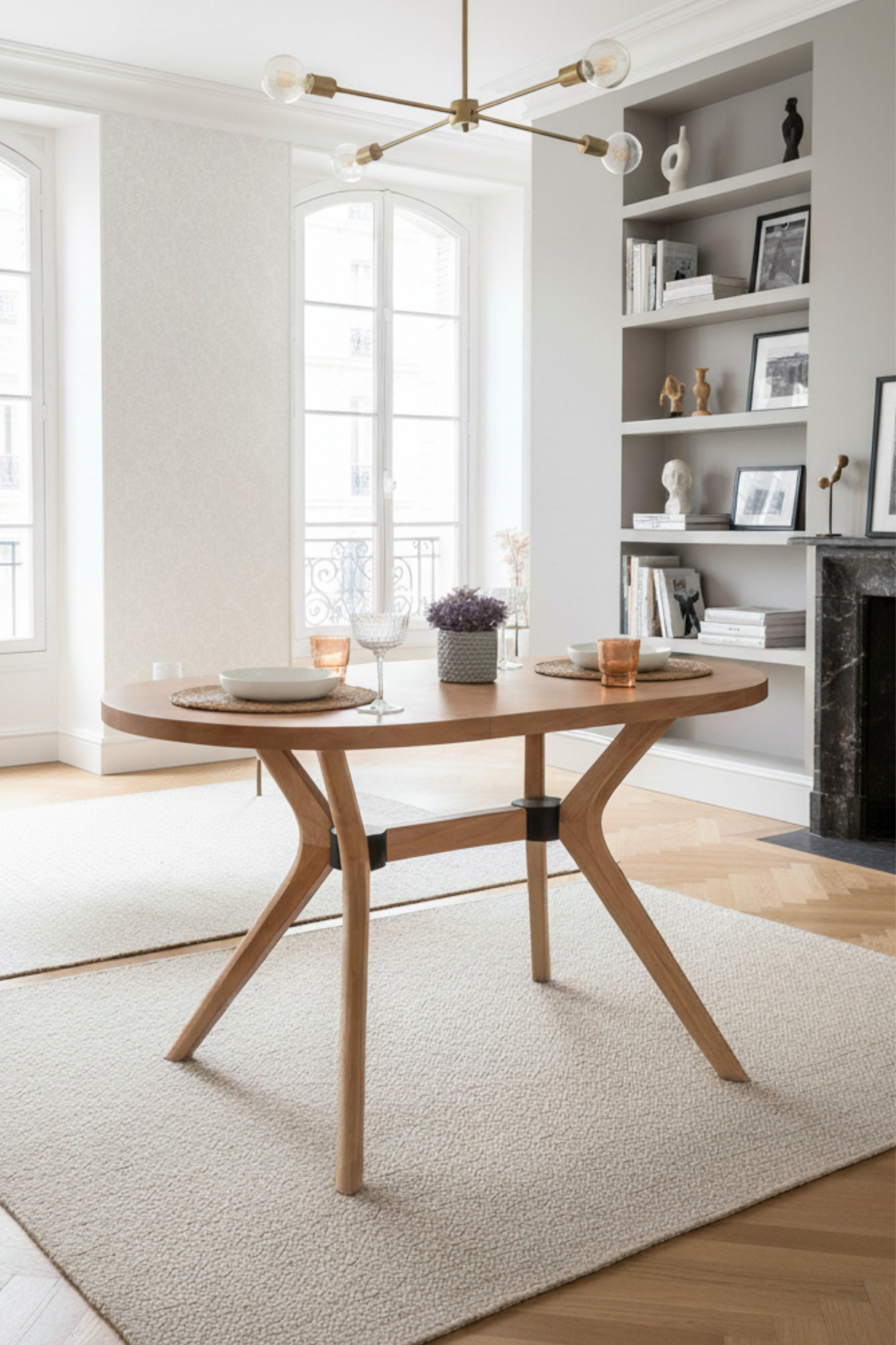 Woodenbend Vista Oval Natural Ahşap Masa Takımı 80x130 cm – Bohem İskandinav Tasarım, 4 Sandalyeli
