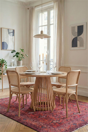 Woodenbend Alden Naturel Ahşap 4 adet Hasır Detay Sandalyeli Mutfak Masa Takımı 100x100 – Bohem İskandinav