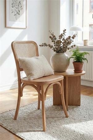 Woodenbend Alden Naturel Ahşap 4 adet Hasır Detay Sandalyeli Mutfak Masa Takımı 100x100 – Bohem İskandinav