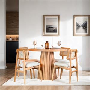 Woodenbend Andre Yuvarlak Natural 100 cm Ahşap Yemek Masası Takımı – Hazeran Sandalyeli 4 Kişilik Masa Seti