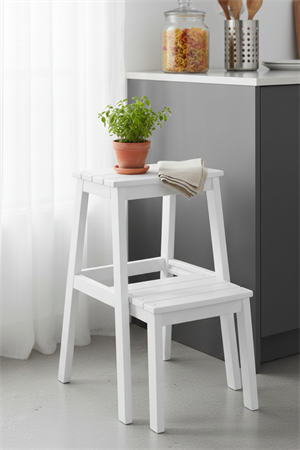 Bianco Beyaz Mat Merdiven Tabure  – Modern Dekoratif Basamaklı Tabure, Çok Amaçlı 36x40x58 cm 