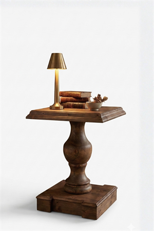 Woodenbend Bruno Masif Ladin Yan Sehpa El Yapımı Rustik Ahşap Koltuk Yanı Sehpa 51x51x65 cm | Doğal Klasik Country Dekoratif Sehpa