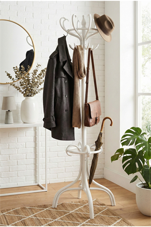 Class Beyaz Ahşap Ayaklı 8li Thonet Askılık – Beyaz Ahşap Gövdeli Modern Vestiyer Askılık