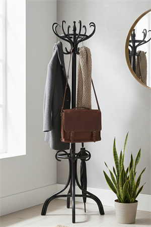 Class Siyah Ahşap Ayaklı 8li Thonet Askılık – Ahşap Siyah Gövdeli Modern Vestiyer Askılık 