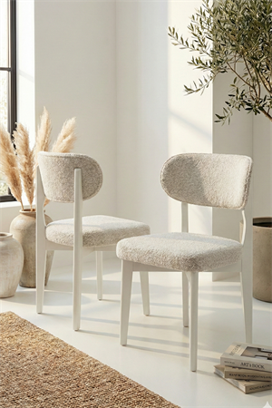 Cosmo Beyaz Ahşap Döşemeli Sandalye 2li Set 54x48x80 cm – Modern Kumaş Kaplı Yemek Odası & Mutfak Sandalyesi Takımı