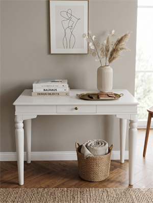 Elora Beyaz Çalışma Masası 70x110 cm – Tek Çekmeceli Modern Home Office Bilgisayar ve Yazı Masası | Masif Kayın Ayaklı