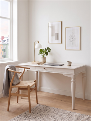 Elora Beyaz Çalışma Masası 70x110 cm – Tek Çekmeceli Modern Home Office Bilgisayar ve Yazı Masası | Masif Kayın Ayaklı