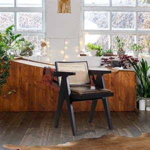 Woodenbend Emily Siyah Kollu Kayın Sandalye – Ahşap Hazeran Detaylı El İşçiliği