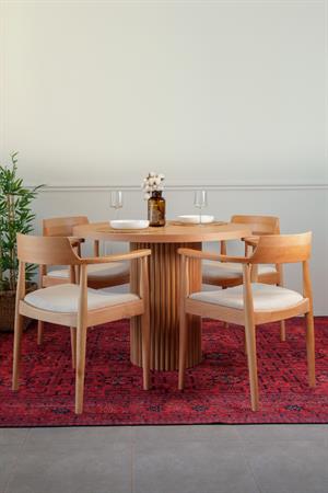 Woodenbend Eva Yuvarlak Natural 100 cm Ahşap Yemek Masası Takımı – Ahşap Sandalyeli 4 Kişilik Masa Seti