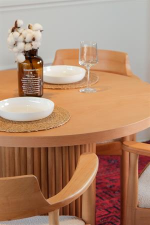 Woodenbend Eva Yuvarlak Natural 100 cm Ahşap Yemek Masası Takımı – Ahşap Sandalyeli 4 Kişilik Masa Seti