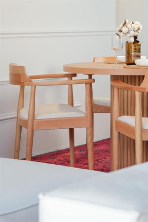 Woodenbend Eva Yuvarlak Natural 100 cm Ahşap Yemek Masası Takımı – Ahşap Sandalyeli 4 Kişilik Masa Seti