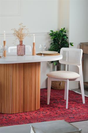 Woodenbend İris Oval Natural Beyaz 80x130 Ahşap Yemek Masası Takımı – Ahşap Sandalyeli 4 Kişilik Masa Seti