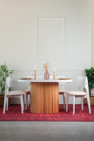 Woodenbend İris Oval Natural Beyaz 80x130 Ahşap Yemek Masası Takımı – Ahşap Sandalyeli 4 Kişilik Masa Seti