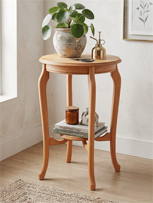 Julia Naturel Yuvarlak Yan Sehpa 49x49x71 cm | Modern İskandinav Tarz Raflı Ahşap Koltuk Yanı Sehpa