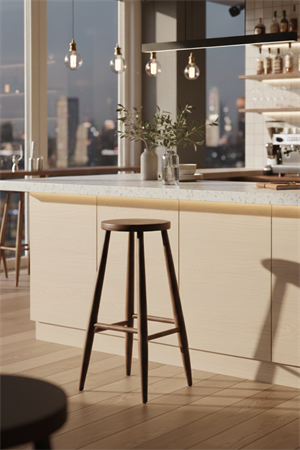 Laura Bar Taburesi Ceviz Rengi Kayın Ağacı İskandinav Modern Country Tarz Bar Sandalyesi | Doğal Ahşap