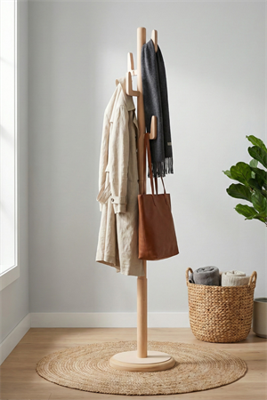 Woodenbend Leonor Natural Masif Kayın Ahşap Askılık 178 cm | Klasik Country & İskandinav Tarz Dekoratif Ayaklı Elbise Askılığı Portmanto