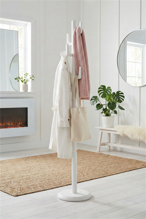 Woodenbend Leonor Mat Lake Beyaz Masif Kayın Ahşap Askılık 178 cm | Klasik Country & Modern Tarz Ayaklı Elbise Askılığı Dekoratif Portmanto
