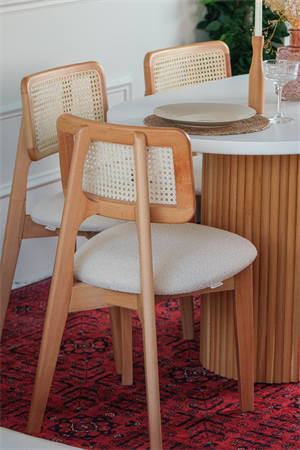 Woodenbend Mirla Oval Natural Beyaz  80x130 Ahşap Yemek Masası Takımı – Hazeran Sandalyeli 4 Kişilik Masa Seti