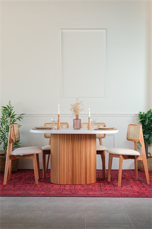 Woodenbend Mirla Oval Natural Beyaz  80x130 Ahşap Yemek Masası Takımı – Hazeran Sandalyeli 4 Kişilik Masa Seti