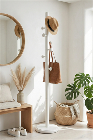 Matteo Mat Lake Beyaz Ahşap Askılık 178 cm | Modern İskandinav Tarz Masif Kayın Ayaklı Elbise Askılığı Dekoratif Portmanto