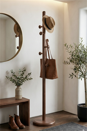 Matteo Ceviz Rengi Masif Kayın Ahşap Askılık 178 cm | Modern İskandinav & Bohem Tarz Ayaklı Elbise Askılığı Dekoratif Portmanto