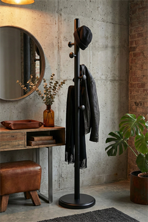 Matteo Siyah Masif Kayın Ağacı Modern Ahşap Elbise Askılığı 178 Cm İskandinav Bohem Dekoratif Askılık