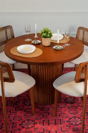 Woodenbend Mirla Yuvarlak Ceviz Rengi Yemek Masası Takımı 100 cm | Hazeran Sandalyeli 4 Kişilik Modern Bohem İskandinav Masa Seti