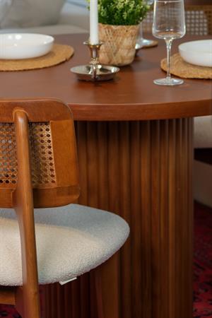 Woodenbend Mirla Yuvarlak Ceviz 100 cm Ahşap Yemek Masası Takımı – Hazeran Sandalyeli 4 Kişilik Masa Seti