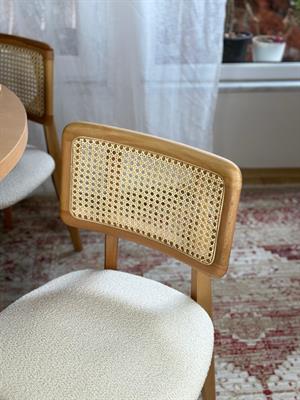 Woodenbend Mirla Yuvarlak Natural 100 cm Ahşap Yemek Masası Takımı – Hazeran Sandalyeli 4 Kişilik Masa Seti