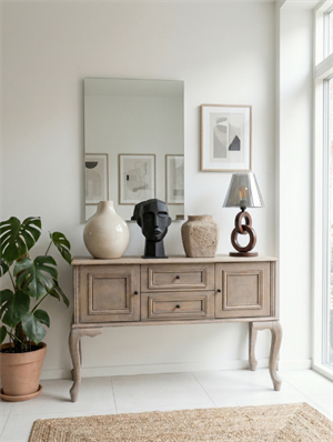 Woodenbend Olivia Eskitme Ahşap Çok Amaçlı Konsol – Kayın Modern Country İskandinav Tasarım, 130x38x80 cm